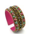 Glass Rainbow Multed Seed Bead Leather Cuff Glass Rainbow Multed Seed Bead Leather Cuff